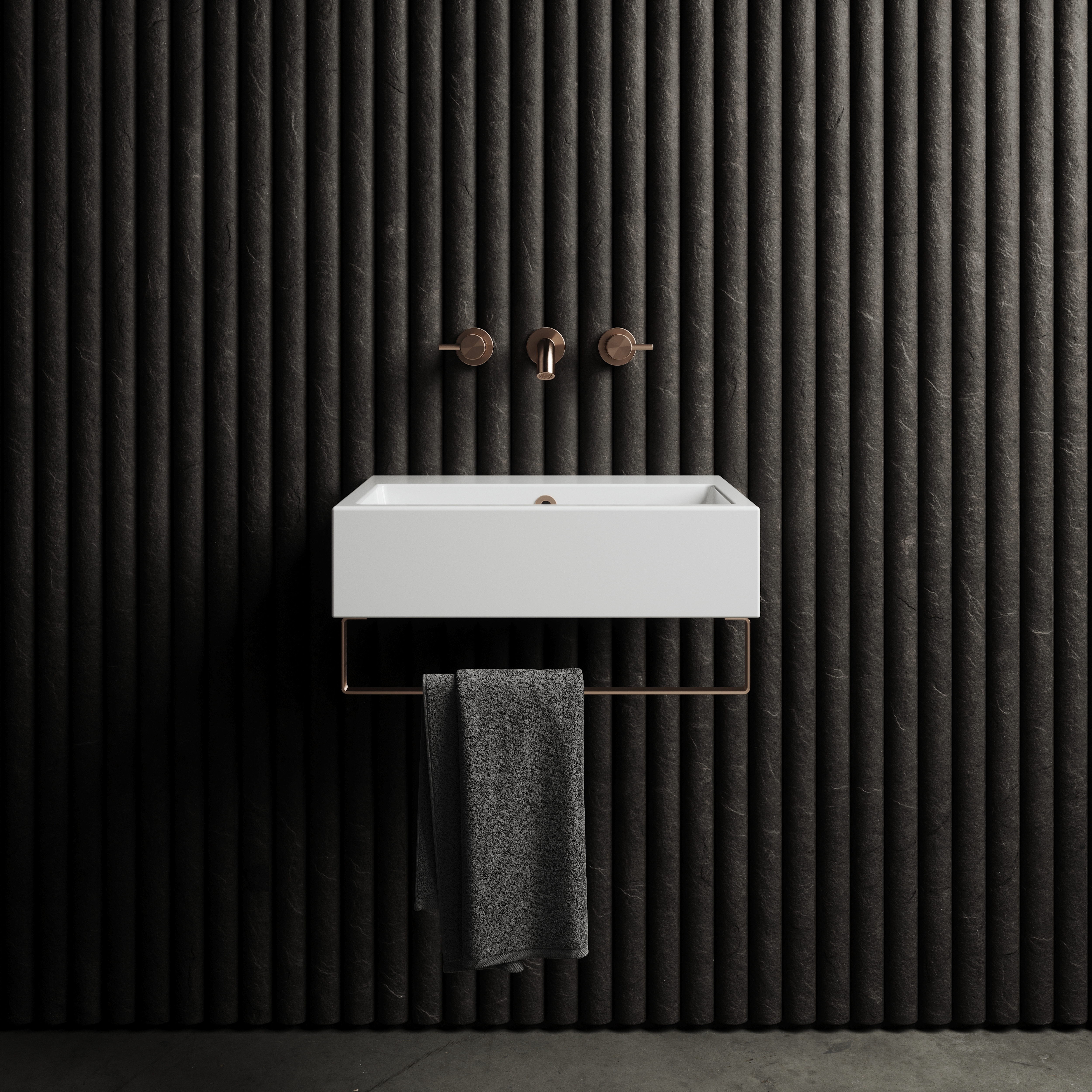 Saneux matteo 60cm basin and brushed bronze towel rail