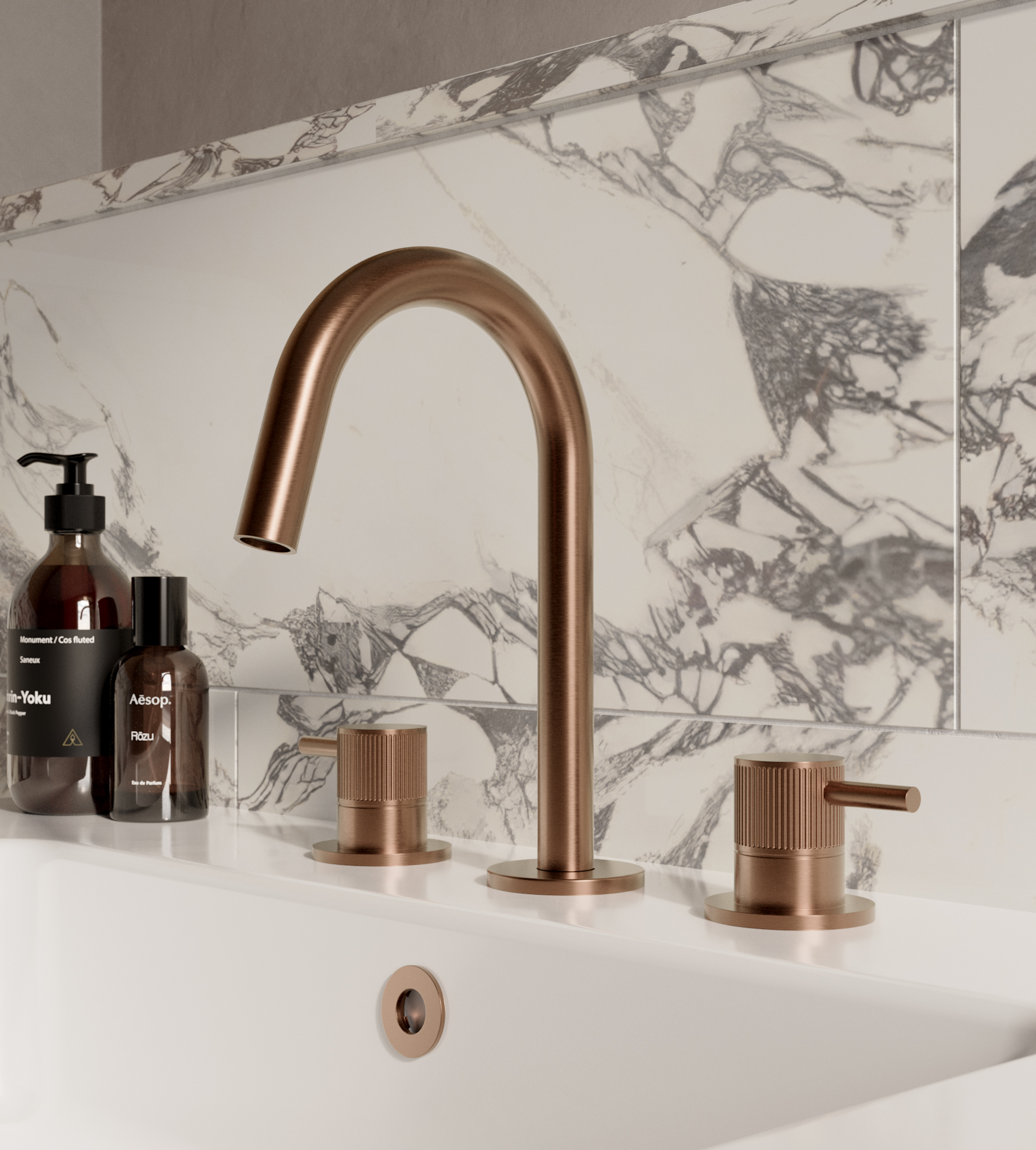 The new Cos tap collection by Saneux in brushed bronze fluted